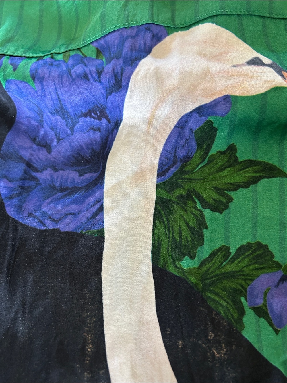 Silk Green Swan & Floral Button-Front Sleep Shirt - Women - Picture 9 of 9